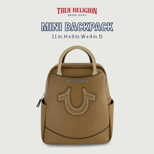 Vista 2 de True Religion Mini Backpack, Studded Horseshoe Logo Small Travel Bag Purse for Women, Adjustable Shoulder Straps