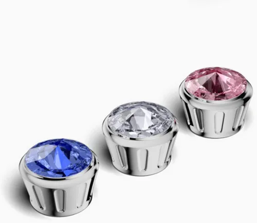 Vista 3 de Juego de 4 tapones de rosca de aluminio con diamantes de imitación, color rosa M6 x 1.0 thread, powder-coated finish, nut-backed setup