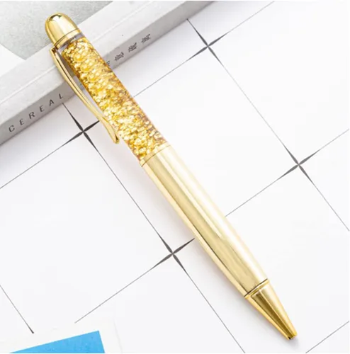 Vista 4 de Gullor Bolígrafo retráctil de arena movediza de polvo dorado colorido, bolígrafo brillante flotante de arena líquida, 5 piezas, dorado
