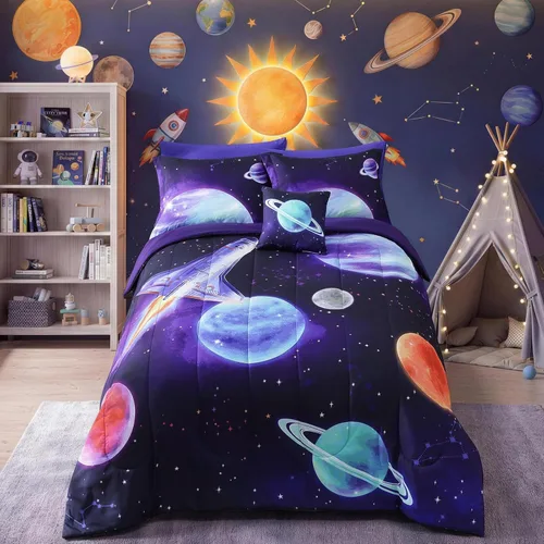 Vista 22 de Kaleido Space Juego de Edredón para Niños Tamaño Twin para Niños, Juego de Ropa de Cama de Juegos de Pelota que Brilla en la Oscuridad, 1 Edredón, 1