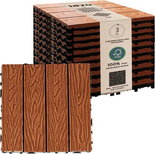 Vista 3 de IDZO Baldosas entrelazadas para terraza de 9.6 pies cuadrados - 10 piezas de baldosas de madera de acacia impermeables, baldosas para piso
