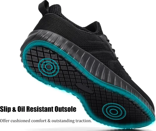 Vista 3 de Zapatos de trabajo antideslizantes para hombre, resistentes al agua, sin cordones, ligeros y duraderos, perfectos para servicio de alimentos, cocina