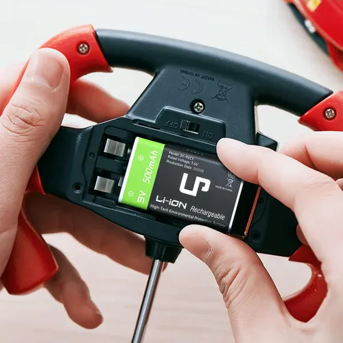 Vista 6 de LP Paquete de baterías recargables de 9V, paquete de 2 unidades, 800mAh de iones de litio, 9 voltios, batería USB con puerto de carga Micro USB