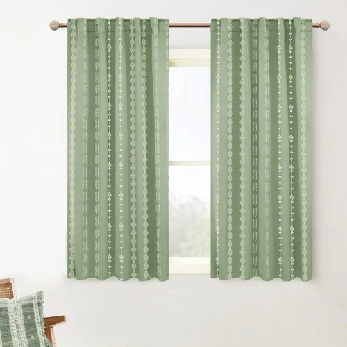 Vista 21 de Lino Rosa Cortinas de Crema y Negro para Cocina, Cortinas Opacas Bohemias para Ventana de Baño y Sala de Estar, 45 Pulgadas de Largo