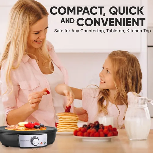 Vista 3 de NutriChef Plancha eléctrica y crepé Placa de cocina antiadherente de 12 pulgadas Control de temperatura ajustable Esparcidor de masa