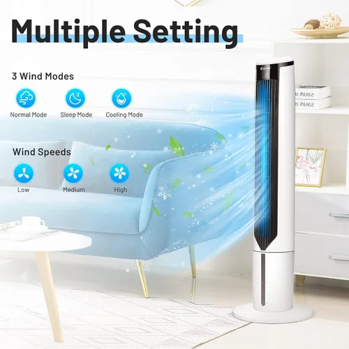 Vista 4 de COSTWAY Enfriador de aire evaporativo portátil para habitación, enfriador de 41 pulgadas con control remoto, enfriador oscilante de 70° con 4