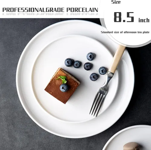 Vista 5 de Amazon - Platos de cena blancos de 6 piezas de 8.5 pulgadas, platos redondos ligeros, Simply plato de postre, vidrio de triple capa y resistente a