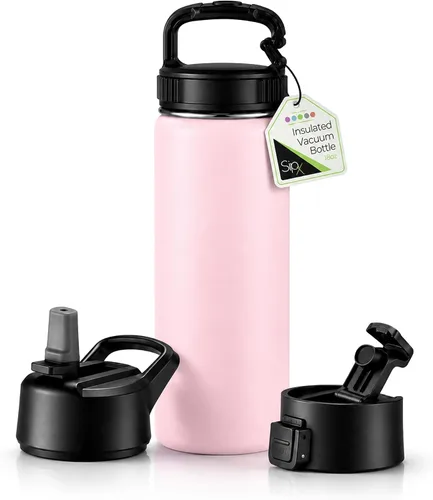 Vista 51 de SIPX™ Botella de Agua Aislada de 18 oz con 3 Tapas – Acero Inoxidable a Prueba de Fugas, Triple Aislamiento – Frío 24 Horas/Caliente 12 Horas – Negro