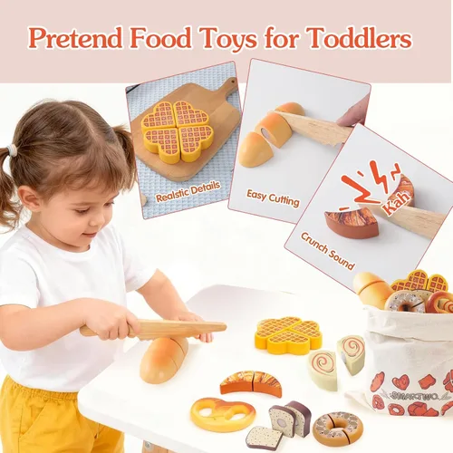 Vista 2 de Juguetes de madera para niños pequeños, juego de corte para hornear para niños, juego de simulación de panadería de cocina para niños, regalo