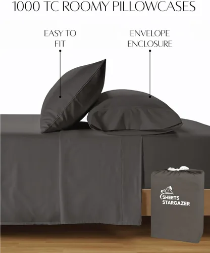 Vista 3 de Juego de 2 fundas de almohada de 1000 hilos 100% algodón egipcio, 100% algodón de fibra larga, transpirable, suave tejido satinado, fundas de Gris