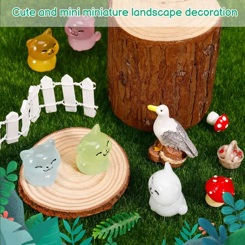Vista 5 de 100 mini figuras de gato: adornos de resina que brillan en la oscuridad para decoración de pasteles, manualidades y decoración de paisaje de musgo