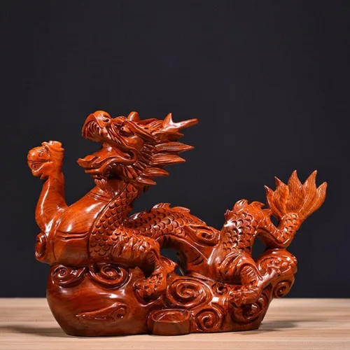Vista 5 de RCFINE Estatua de dragón pequeña de madera china Feng Shui Dragon Figurines 2024 Año del Dragón Regalo Escultura de dragón para el éxito