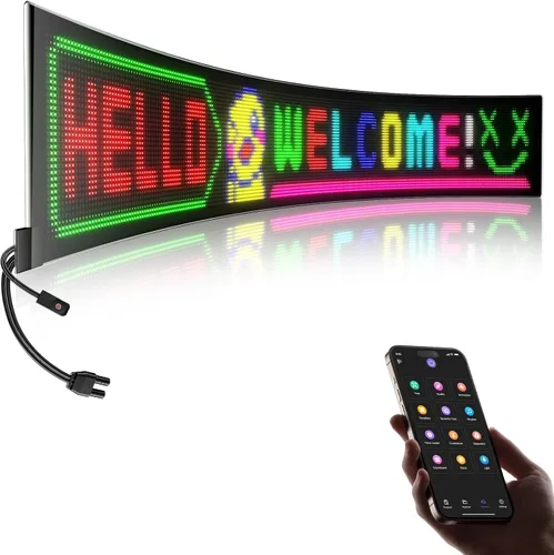Vista 12 de Señal LED de desplazamiento de doble fila, panel de matriz LED flexible programable, control por aplicación Bluetooth, texto DIY, patrones