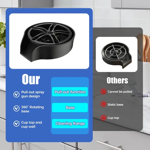 Vista 4 de Enjuague de vidrio para fregadero de cocina, enjuague de vidrio giratorio de 360 grados de alta presión con pistola rociadora extraíble, accesorio
