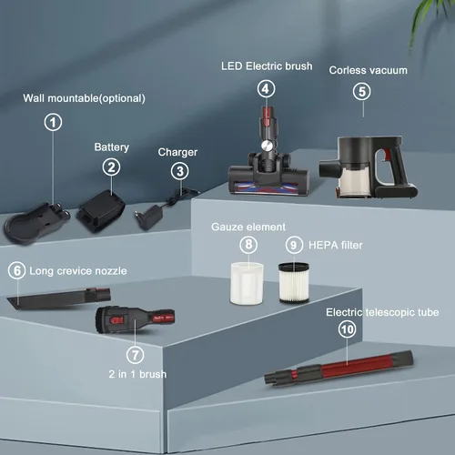 Vista 7 de Aspiradora inalámbrica, potente motor sin escobillas, aspiradora ligera 6 en 1, montaje en pared con pantalla LED y luz de mopa de motor para pelo