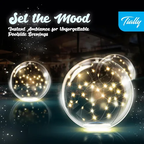 Vista 7 de TIALLY Luces flotantes de hadas para piscina alimentadas por energía solar, bolas LED inflables impermeables de 14 pulgadas, luces para piscina