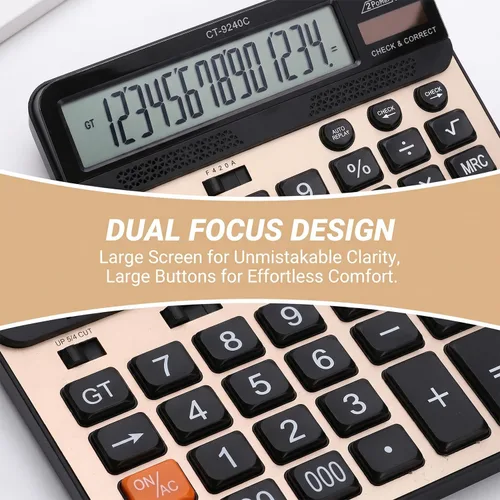 Vista 5 de Calculadora de botón grande, pantalla LCD grande Philley de 14 dígitos de control de escritorio y calculadora electrónica correcta (CT-9240C)
