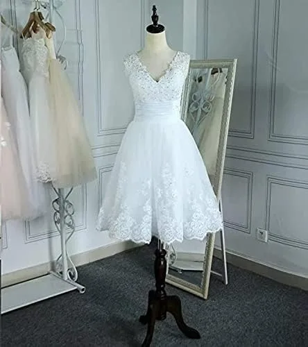 Vista 4 de Vestido de novia corto sin mangas con escote en V para mujer
