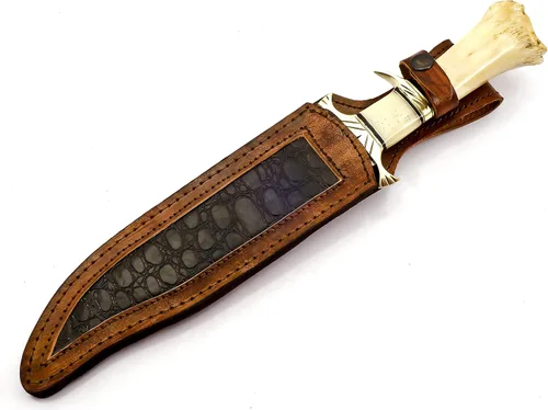 Vista 5 de Delta: hecho a mano de acero de Damasco Bowie cuchillo mango hueso de camello Artesanía artesanal, funda de cuero, pieza de exhibición decorativa