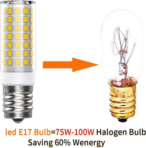 Vista 3 de Bombilla LED E17 de 8 W, bombilla para horno microondas, luz blanca cálida, 850 lm, equivalente a halógeno de 75 W, regulable (paquete de 2)