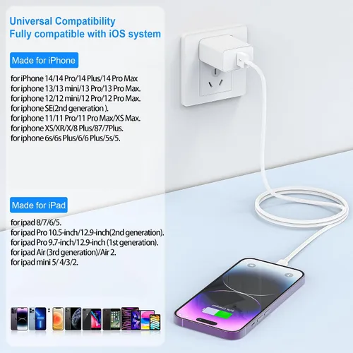 Vista 7 de Paquete de 2 cables de carga para iPhone de 3 pies, cable de carga Lightning, cable certificado Apple para iPhone 14/13/12/11 Pro/X/Xs Max/XR/8