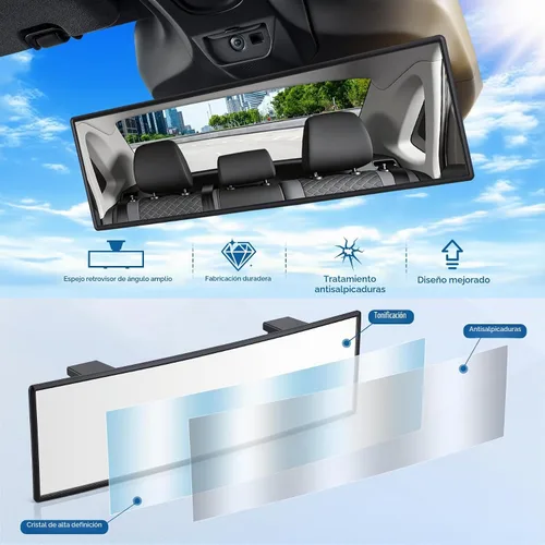 Vista 3 de SINGARO Espejos retrovisores panorámicos para automóvil, extensor universal de espejo retrovisor convexo, clip cromado antirreflejo, espejo gran