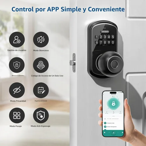 Vista 5 de Cerradura Inteligente de Perilla de Puerta con Teclado, Perilla de Puerta con Teclado con Mango para Dormitorio, Cerraduras de Puerta con Huella