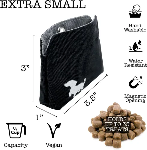 Vista 2 de Bolsa para golosinas para perros extra pequeña Swaggly – Bolsa de golosinas para perros con bolsillo magnético delgado para caminar y entrenar