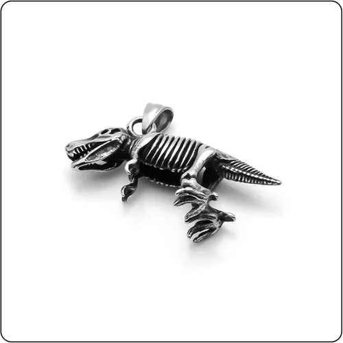 Vista 3 de Collar con colgante de esqueleto de dinosaurio de acero de titanio punk, cadena de caja de 24 pulgadas