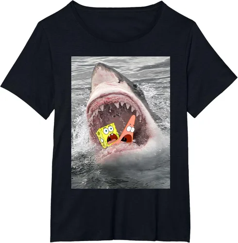 Vista 24 de Camiseta divertida de Bob Esponja con diseño de tiburón y ataque de tiburón para hombres y mujeres Negro