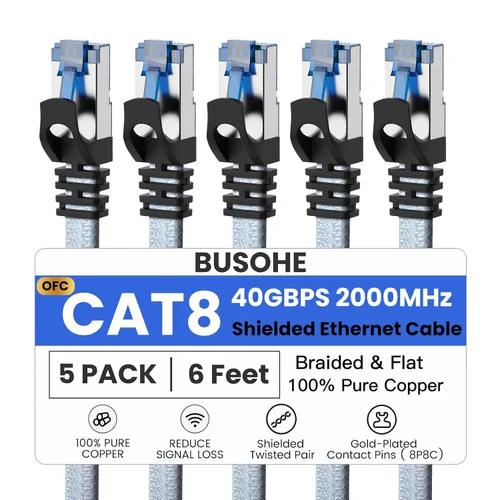 Vista 20 de BUSOHE Cable Ethernet Cat 8 de 1,5 pies, cable RJ45 trenzado de nailon