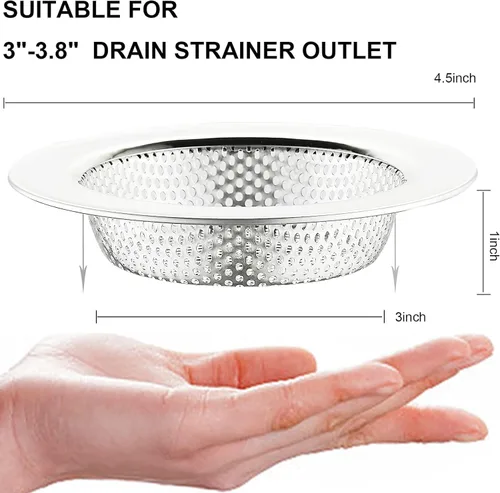Vista 2 de LASSHSWA - Colador de acero inoxidable para fregadero de cocina, colador de drenaje para fregaderos de cocina con borde ancho grande de 4.5 pulgadas