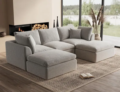 Vista 35 de ohllob Sofás seccionales Cloud de 110 pulgadas para sala de estar, sofá deshuesado en forma de L con otomana, sofá modular de 3 plazas, color negro
