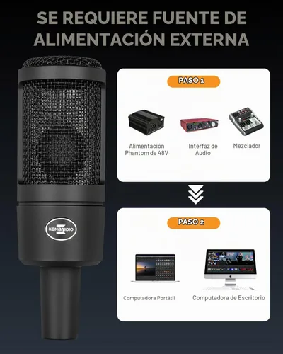 Vista 6 de Micrófono XLR para Podcast, Micrófono Condensador Cardioide Profesional de Estudio XLR con Diafragma Grande de 26mm para Grabación, Streaming