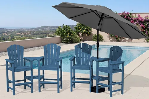 Vista 10 de KINGYES Aruba - Juego de 4 sillas Adirondack altas de HDPE con bandejas de conexión dobles, silla Adirondack de altura de barra en relieve para 2