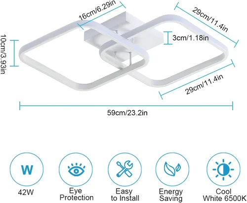 Vista 4 de DELIPOP Lámpara de techo LED moderna de 23 pulgadas, lámpara de techo empotrada de 42 W 6500 K, lámpara de techo acrílica para pasillo, sala