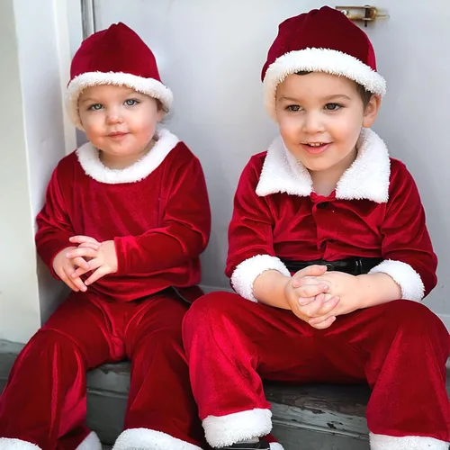 Vista 4 de Goodstoworld Baby Girls Boys 0-5 Years Christmas Outfit Toddler Xmas Santa Costume Long Sleeve Tops with Pants Hat 3 Pcs Set