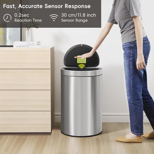 Vista 4 de EKO Mirage - Bote de basura semicircular con sensor de movimiento, de 12.4 galones, grande, automático para cocina con compartimento desodorante