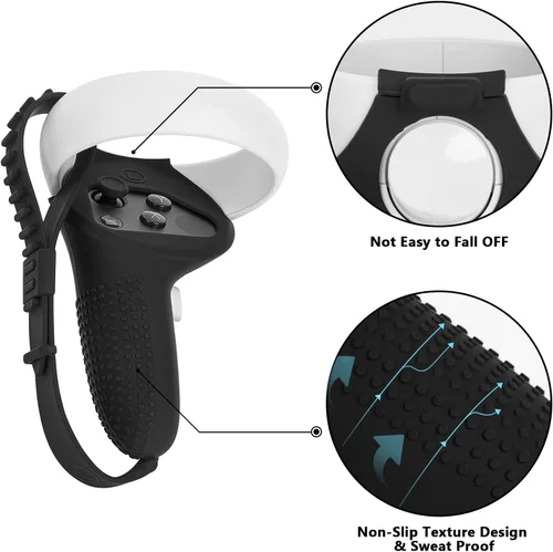 Vista 4 de TOMSIN Touch Controller Grip Cover for Oculus Quest 2 with Silicone Face Cover, Protective Lens Cover, Silicone Handle Strap Combo, Sweatproof
