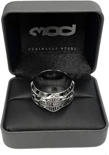 Vista 3 de Harley-Davidson Barra de cadena de acero inoxidable para hombre y escudo H-D Anillo HSR0031