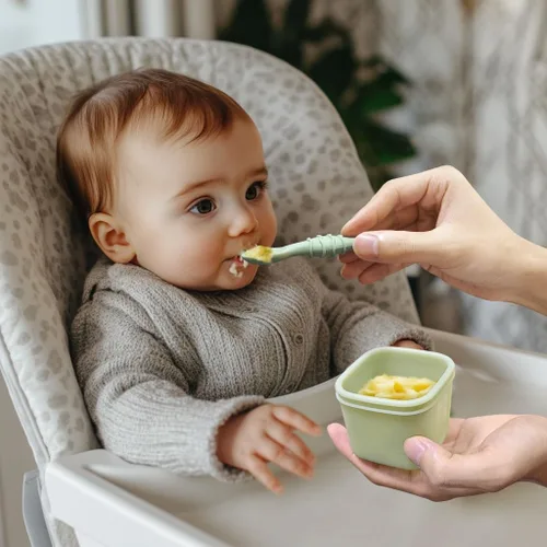 Vista 2 de Recipientes de silicona para alimentos para bebés, tarros reutilizables de almacenamiento de alimentos para bebés de 4 onzas con tapas, perfectos