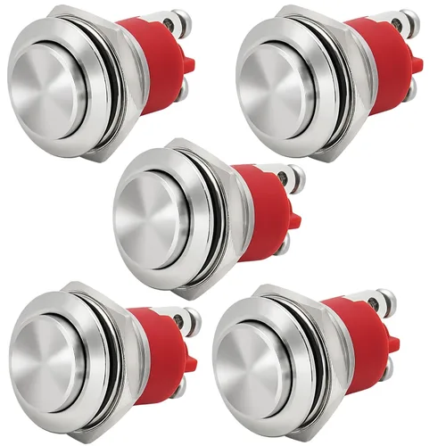 Vista 11 de 2 piezas de interruptor de botón de presión de 19 mm, negro, momentáneo, impermeable IP67, metal, plano, redondo, 3/4 pulgadas, 12 V, 24 V, 36 V