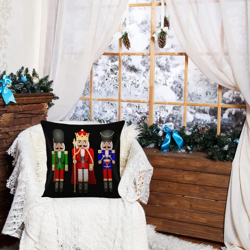 Vista 2 de Funda de almohada de cascanueces de dibujos animados de Navidad, decoración del hogar, funda de cojín cuadrada para sofá cama, funda de almohada