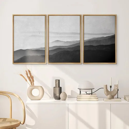 Vista 106 de SIGNWIN Lienzo enmarcado para pared, juego de arte neutro de bosque brumoso, ilustraciones en tono tierra, arte moderno, decorativo, bohemio