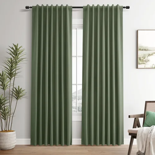 Vista 38 de Guken Cortinas opacas de lino, 2 paneles rústicos, elegantes, 100% opacas, con aislamiento térmico, banda de ganchos y trabilla trasera, 52 x 84