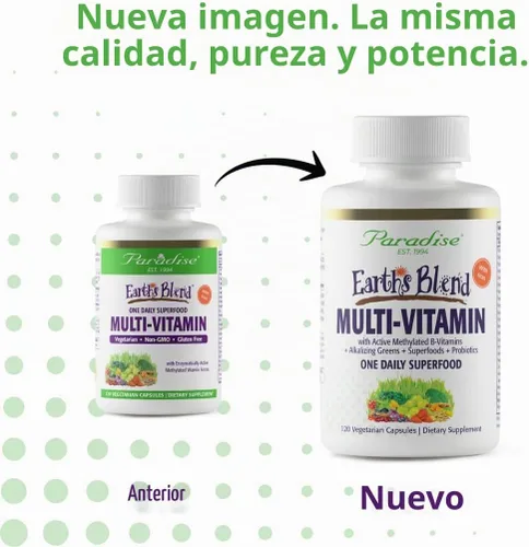 Vista 4 de Paradise Herbs Earth's Blend Multivitamínico con hierro, 120 cápsulas