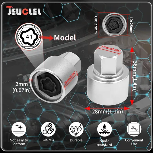 Vista 8 de Kit de llave de tuerca de bloqueo de rueda de 21 piezas compatible con la serie BMW, juego de adaptadores de tuercas de bloqueo de rueda