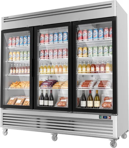 Vista 10 de Coolski Refrigerador comercial de puerta de vidrio de 1 puerta, comercializador de pantalla de acero inoxidable con luz LED para uso comercial
