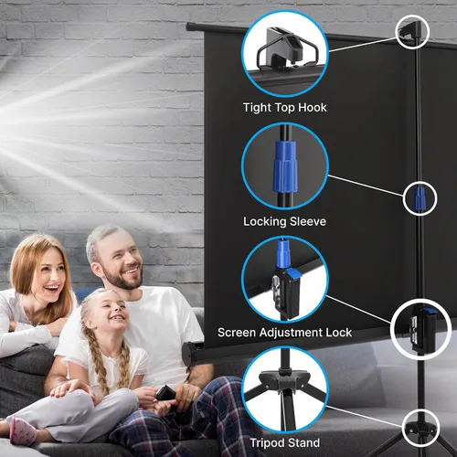 Vista 5 de Pyle Pantalla de proyector portátil de 80 pulgadas con soporte de trípode, pantalla enrollable plegable de configuración rápida con superficie