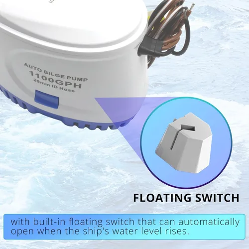 Vista 3 de Bomba de agua automática de 1100 GPH, bomba de sentina de 12 V, equipada con interruptor flotante interno, adecuada para submarinos, charcos